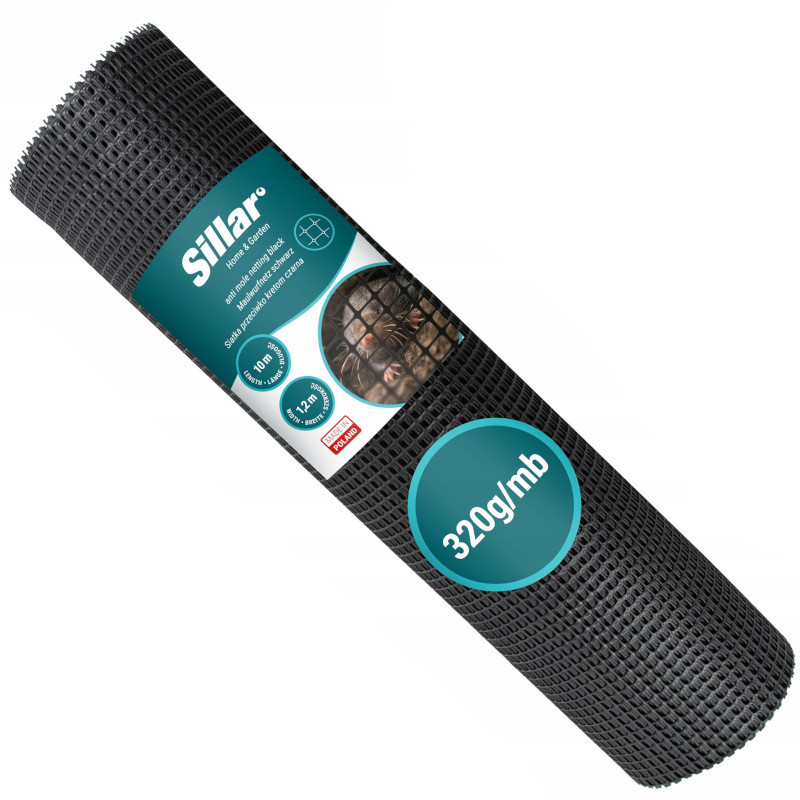 Siatka ogrodowa i przeciw kretom Sillar 120cm x 10m, czarna, 320g/mb