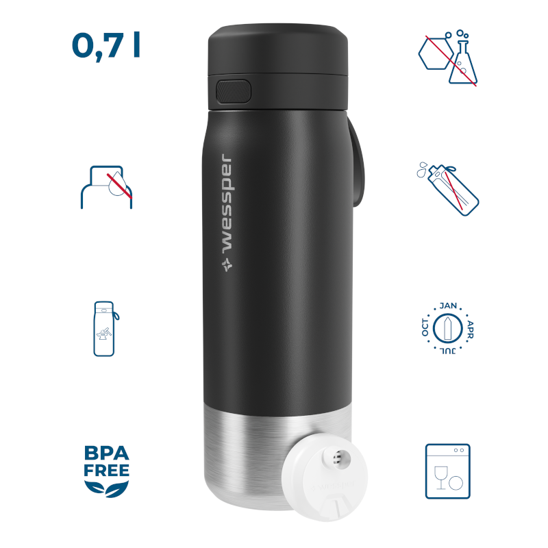 Butelka filtrująca wessper B2 Stainless Steel Actitex™ 0,7 l – czarna