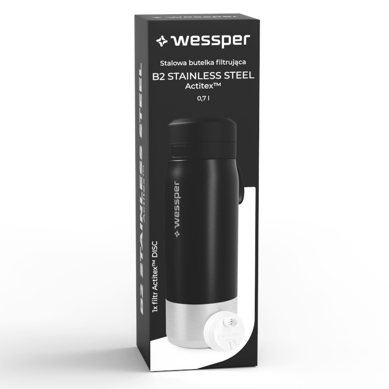 Butelka filtrująca wessper B2 Stainless Steel Actitex™ 0,7 l – czarna
