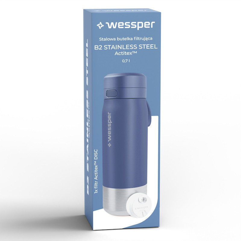 Butelka filtrująca Wessper B2 Stainless Steel Actitex™ 0,7 l – niebieska