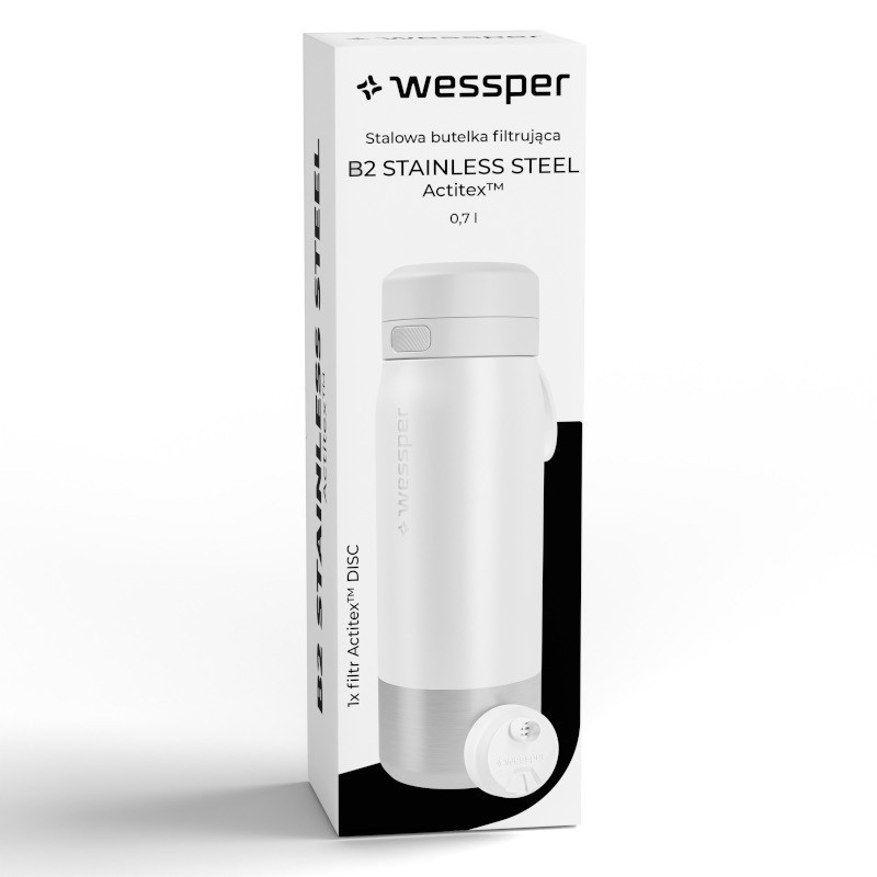 Butelka filtrująca Wessper B2 Stainless Steel Actitex™ 0,7 l – biała