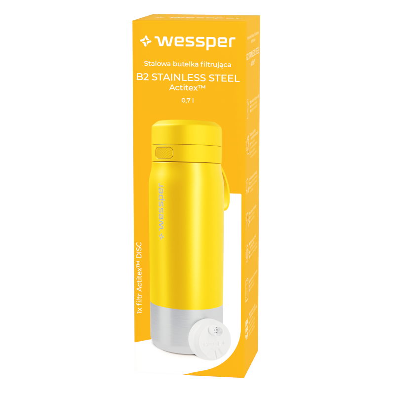 Butelka filtrująca Wessper B2 Stainless Steel Actitex™ 0,7 l – żółta