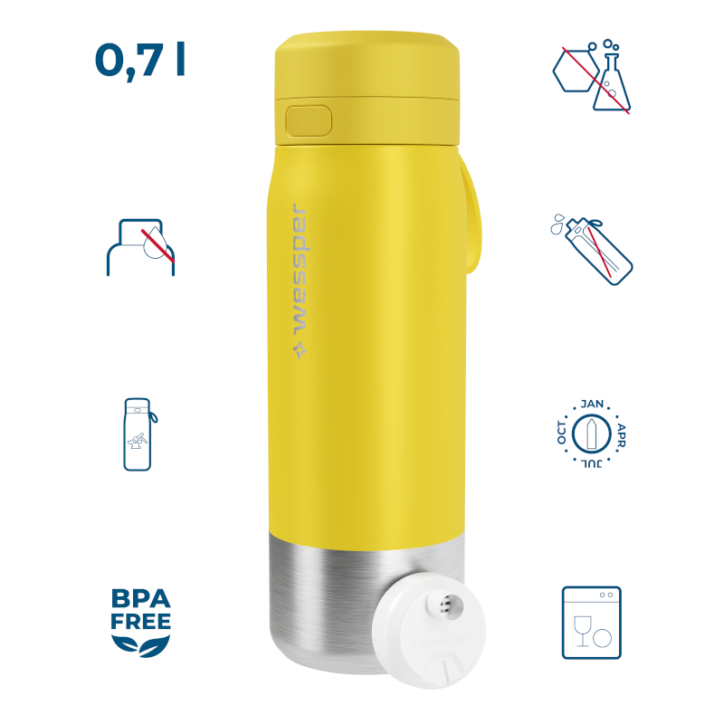 Butelka filtrująca Wessper B2 Stainless Steel Actitex™ 0,7 l – żółta