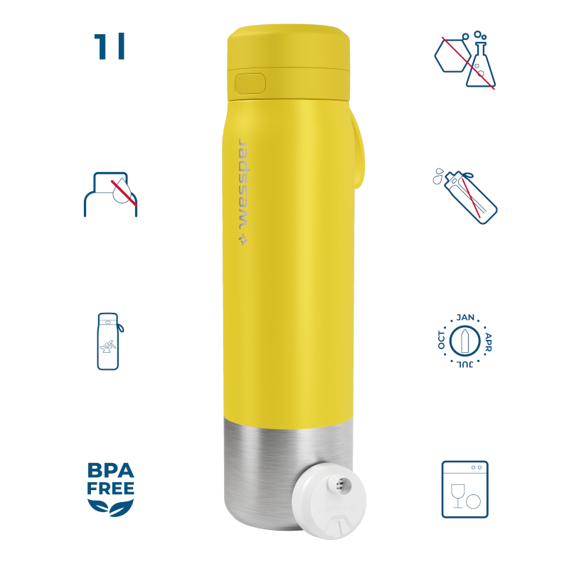 Butelka filtrująca Wessper B2 Stainless Steel Actitex™ 1 l – żółta