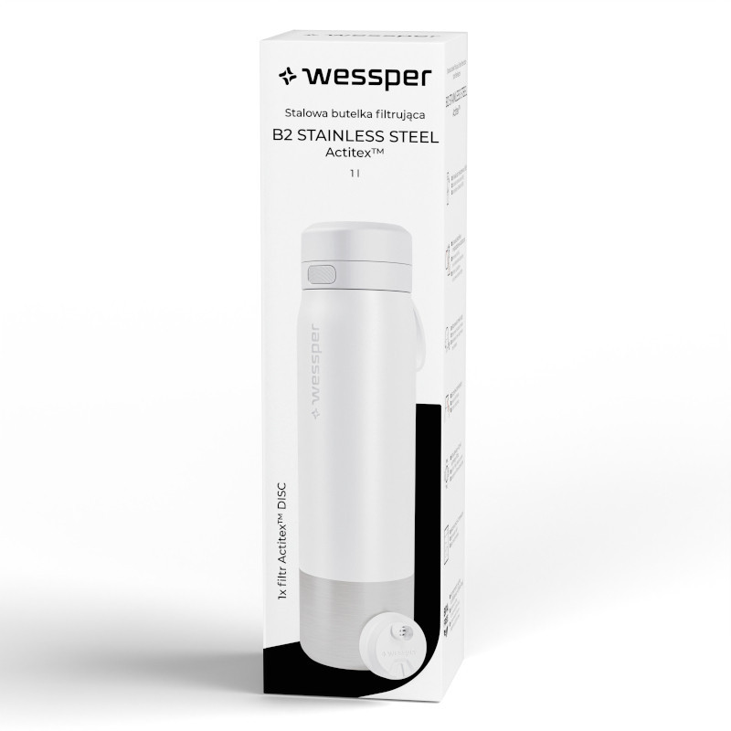 Butelka filtrująca Wessper B2 Stainless Steel Actitex™ 1 l – biała