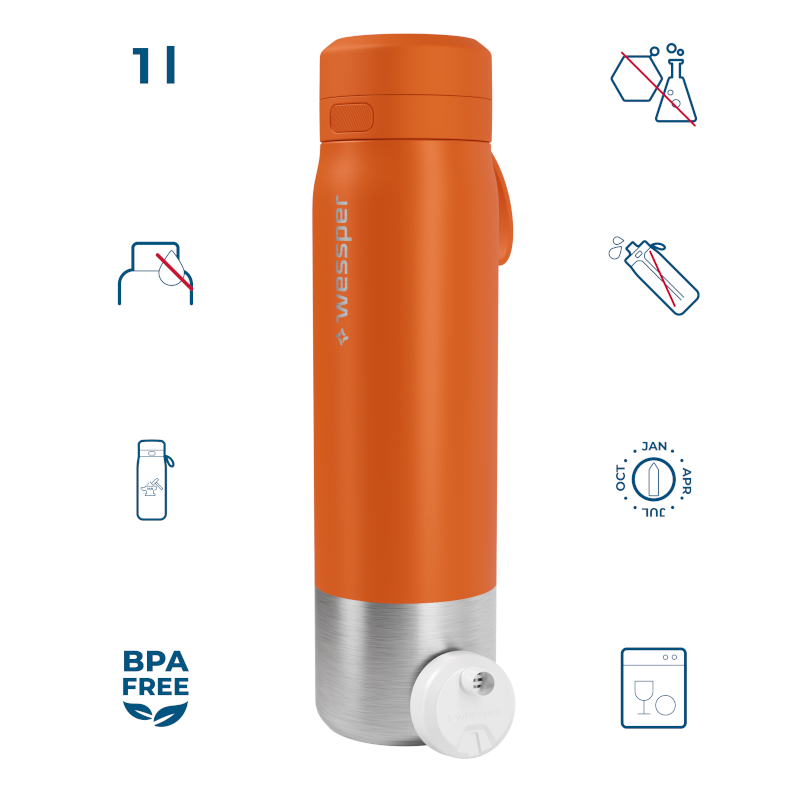 Butelka filtrująca Wessper B2 Stainless Steel Actitex™ 1 l – pomarańczowa
