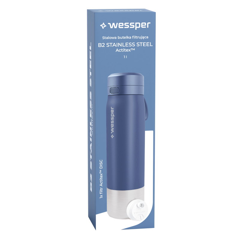 Butelka filtrująca Wessper B2 Stainless Steel Actitex™ 1 l – niebieska