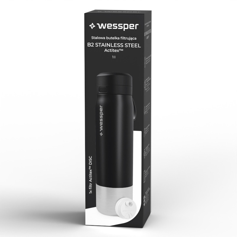 Butelka filtrująca Wessper B2 Stainless Steel Actitex™ 1 l – czarna