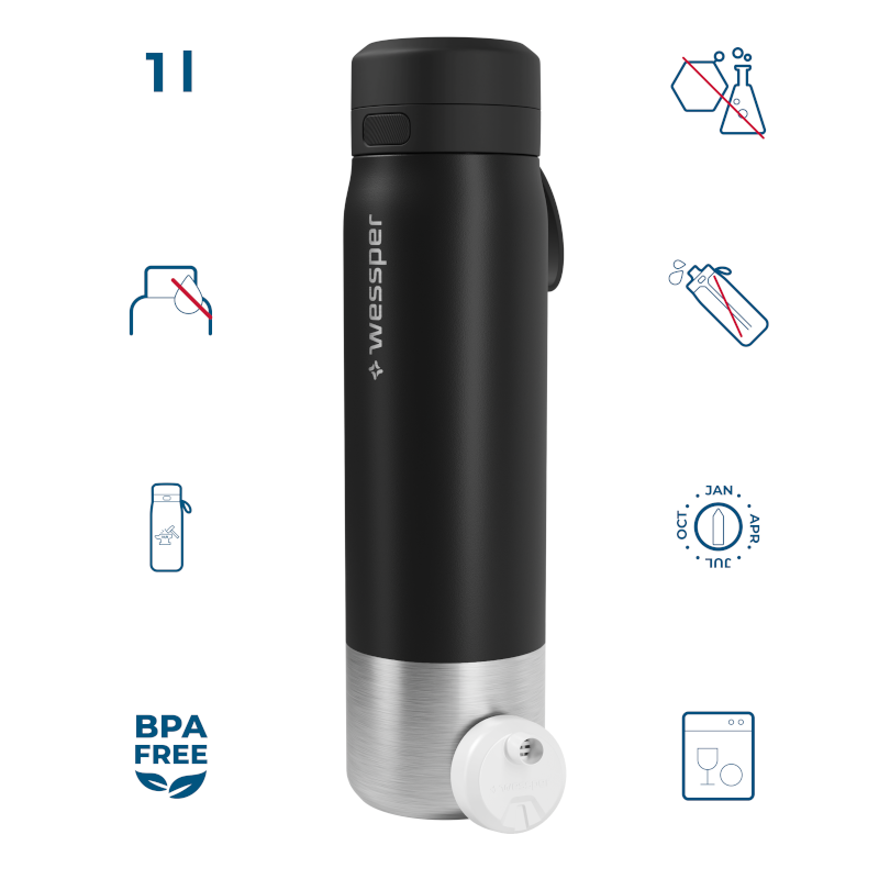 Butelka filtrująca Wessper B2 Stainless Steel Actitex™ 1 l – czarna
