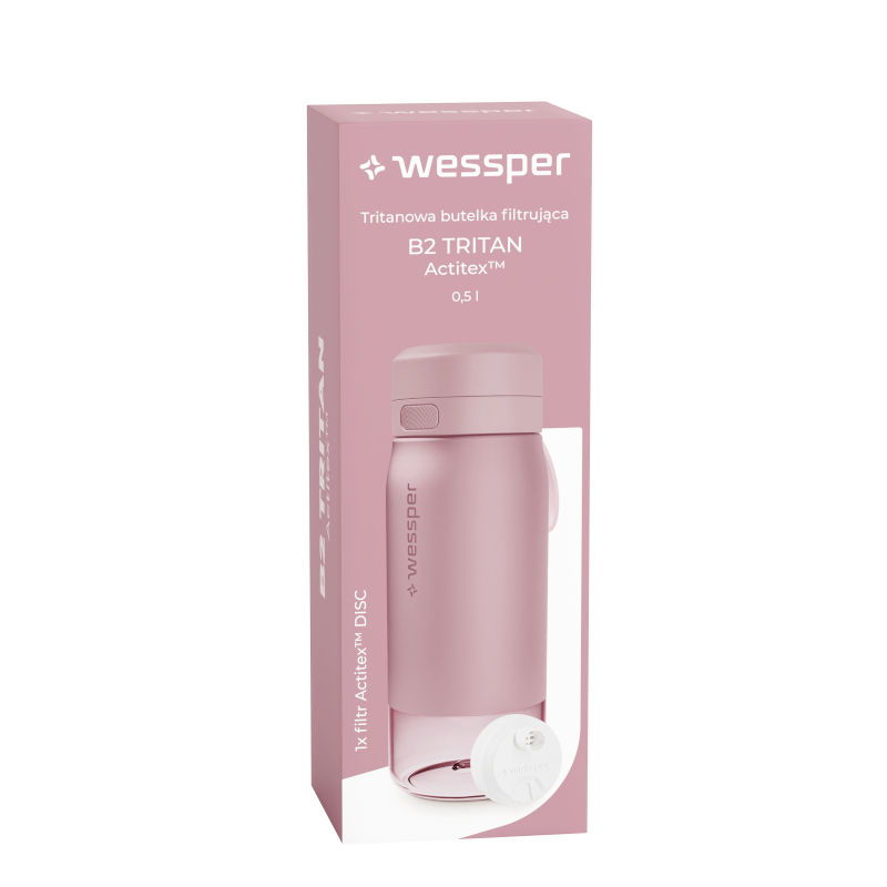Butelka filtrująca Wessper B2 Tritan Actitex™ 0,5 l – Różowa