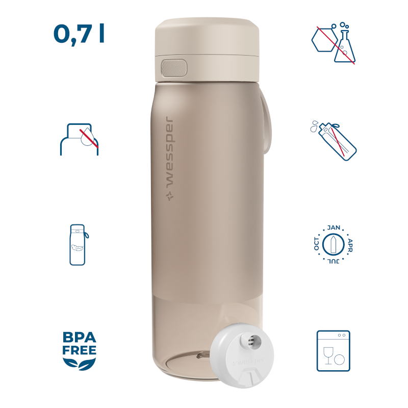 Butelka filtrująca Wessper B2 Tritan Actitex™ 0,7 l – Beżowa