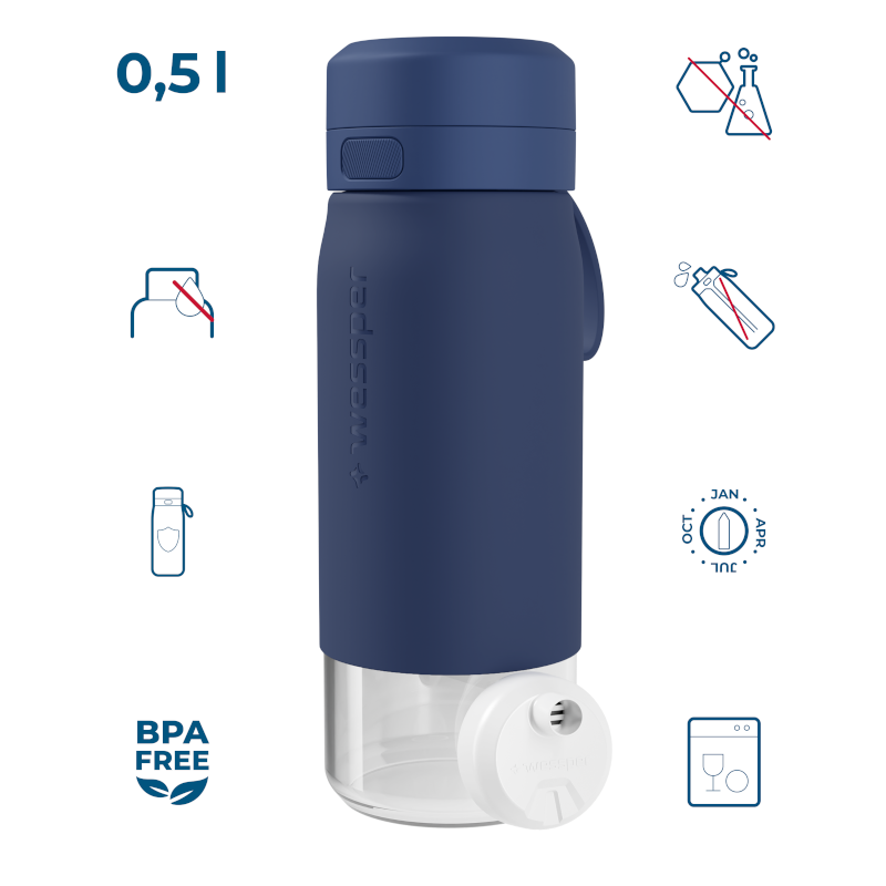 Butelka filtrująca Wessper B2 GLASS Actitex™ 0,5 l – Niebieska
