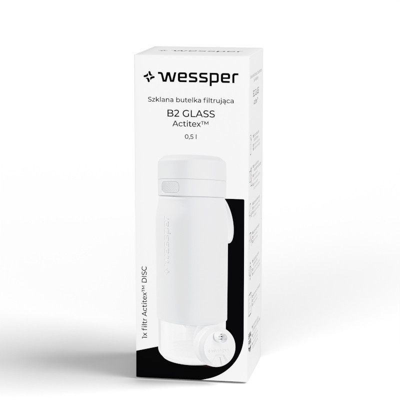 Butelka filtrująca Wessper B2 GLASS Actitex™ 0,5 l – Biała