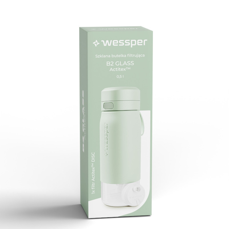 Butelka filtrująca Wessper B2 GLASS Actitex™ 0,5 l – Miętowa
