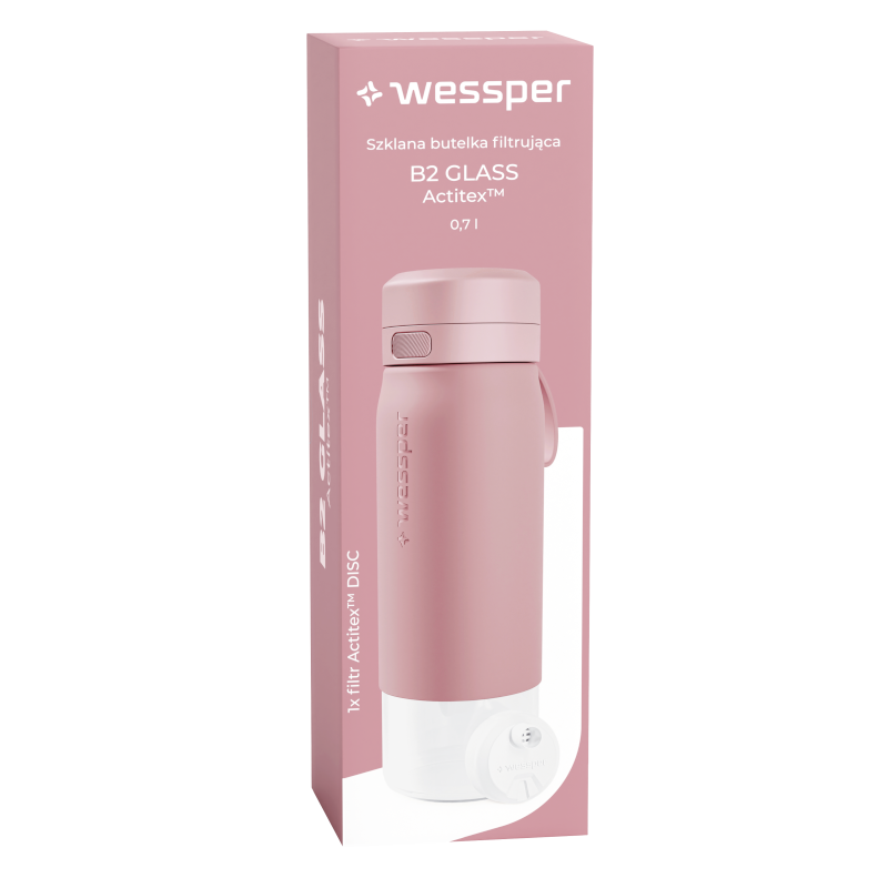 Butelka filtrująca Wessper B2 GLASS Actitex™ 0,7 l – Różowa