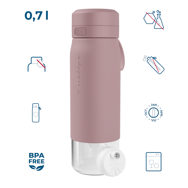 Butelka filtrująca Wessper B2 GLASS Actitex™ 0,7 l – Różowa