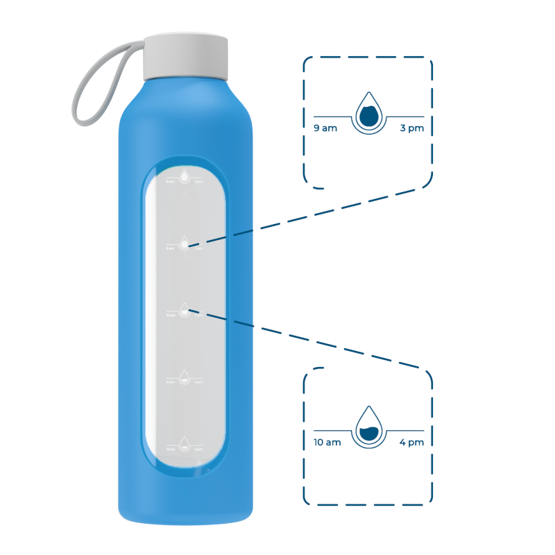 Szklana butelka na wodę 1 l Wessper B1 Borosilicate Ocean – szczelna, bez BPA, z miarką