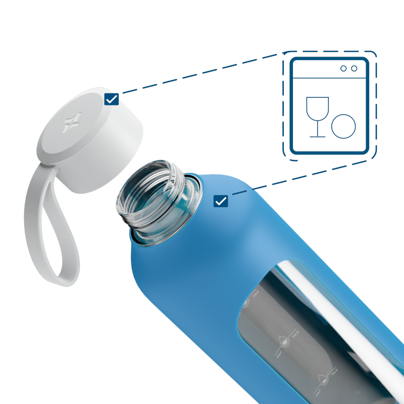 Szklana butelka na wodę 1 l Wessper B1 Borosilicate Ocean – szczelna, bez BPA, z miarką