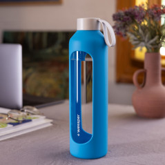 Szklana butelka na wodę 1 l Wessper B1 Borosilicate Ocean – szczelna, bez BPA, z miarką