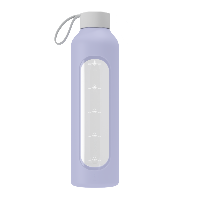 Szklana butelka na wodę 1 l Wessper B1 Borosilicate Lavender  – szczelna, bez BPA, z miarką