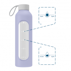 Szklana butelka na wodę 1 l Wessper B1 Borosilicate Lavender  – szczelna, bez BPA, z miarką