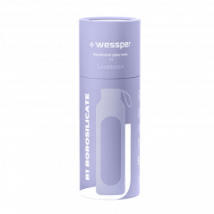 Szklana butelka na wodę 1 l Wessper B1 Borosilicate Lavender  – szczelna, bez BPA, z miarką