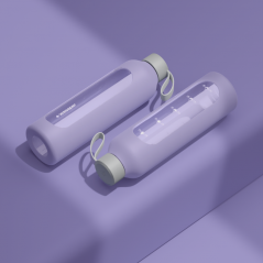 Szklana butelka na wodę 1 l Wessper B1 Borosilicate Lavender  – szczelna, bez BPA, z miarką