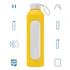 Szklana butelka na wodę 1 l Wessper B1 Borosilicate Sun – szczelna, bez BPA, z miarką