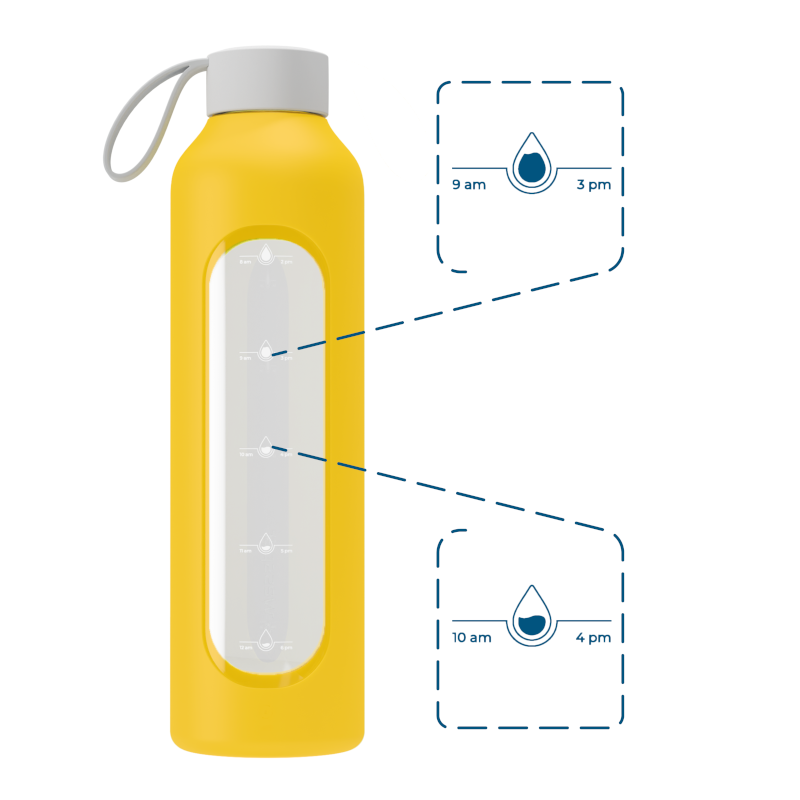 Szklana butelka na wodę 1 l Wessper B1 Borosilicate Sun – szczelna, bez BPA, z miarką Szklana butelka na wodę 1 l Wessper B1 Borosilicate Sun – szczelna, bez BPA, z miarką