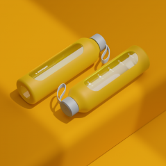 Szklana butelka na wodę 1 l Wessper B1 Borosilicate Sun – szczelna, bez BPA, z miarką