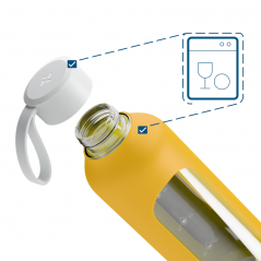 Szklana butelka na wodę 1 l Wessper B1 Borosilicate Sun – szczelna, bez BPA, z miarką