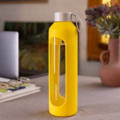 Szklana butelka na wodę 1 l Wessper B1 Borosilicate Sun – szczelna, bez BPA, z miarką