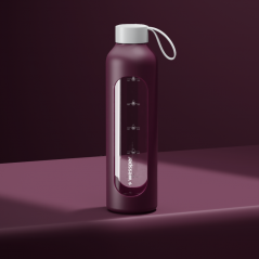 Szklana butelka na wodę 1 l Wessper B1 Borosilicate Ruby – szczelna, bez BPA, z miarką