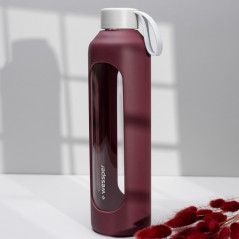 Szklana butelka na wodę 1 l Wessper B1 Borosilicate Ruby – szczelna, bez BPA, z miarką