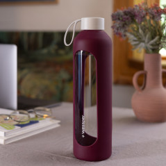 Szklana butelka na wodę 1 l Wessper B1 Borosilicate Ruby – szczelna, bez BPA, z miarką
