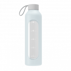 Szklana butelka na wodę 1 l Wessper B1 Borosilicate Ice Blue – szczelna, bez BPA, z miarką