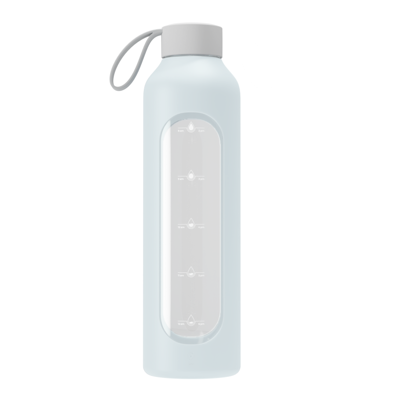 Szklana butelka na wodę 1 l Wessper B1 Borosilicate Ice Blue – szczelna, bez BPA, z miarką