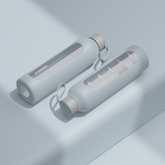 Szklana butelka na wodę 1 l Wessper B1 Borosilicate Ice Blue – szczelna, bez BPA, z miarką