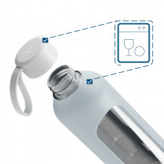 Szklana butelka na wodę 1 l Wessper B1 Borosilicate Ice Blue – szczelna, bez BPA, z miarką