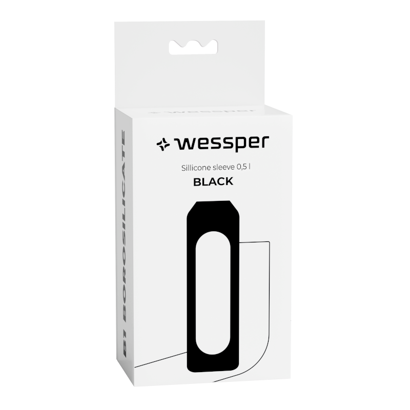 Czarne etui silikonowe do butelki szklanej Wessper B1 Borosilcate 0,5 l