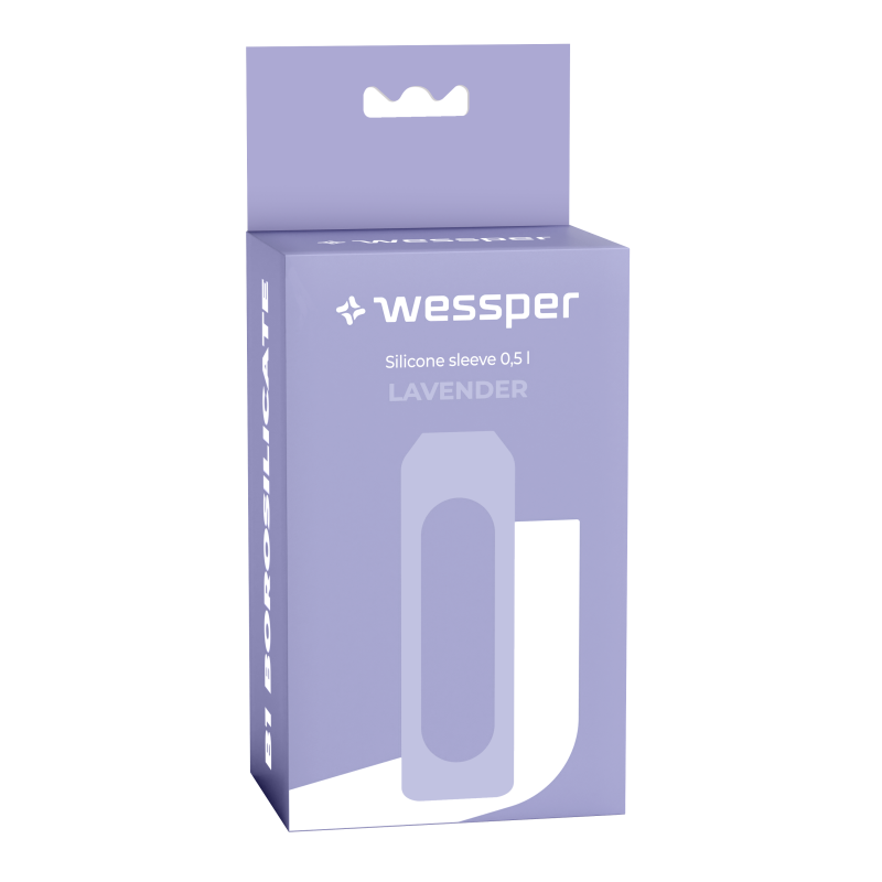Lawendowe etui silikonowe do butelki szklanej Wessper B1 Borosilcate 0,5 l