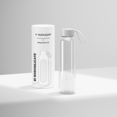 Szklana butelka na wodę 0,5 l Wessper B1 Borosilicate – szczelna, bez BPA, z miarką