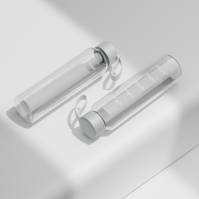 Szklana butelka na wodę 0,5 l Wessper B1 Borosilicate – szczelna, bez BPA, z miarką Szklana butelka na wodę 0,5 l Wessper B1 Borosilicate – szczelna, bez BPA, z miarką