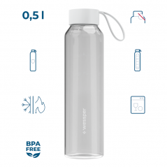 Szklana butelka na wodę 0,5 l Wessper B1 Borosilicate – szczelna, bez BPA, z miarką
