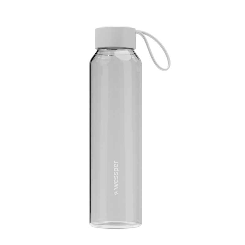 Szklana butelka na wodę 0,5 l Wessper B1 Borosilicate – szczelna, bez BPA, z miarką