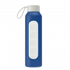 Szklana butelka na wodę 0,5 l Wessper B1 Borosilicate Navy blue – szczelna, bez BPA, z miarką