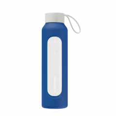 Szklana butelka na wodę 0,5 l Wessper B1 Borosilicate Navy blue – szczelna, bez BPA, z miarką