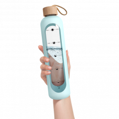 Szklana butelka motywacyjna Aquafloow z niebieskim etui 1000 ml