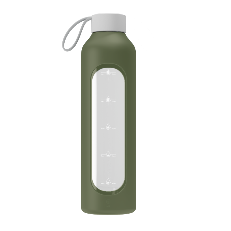 Szklana butelka na wodę 1 l Wessper B1 Borosilicate Olive – szczelna, bez BPA, z miarką