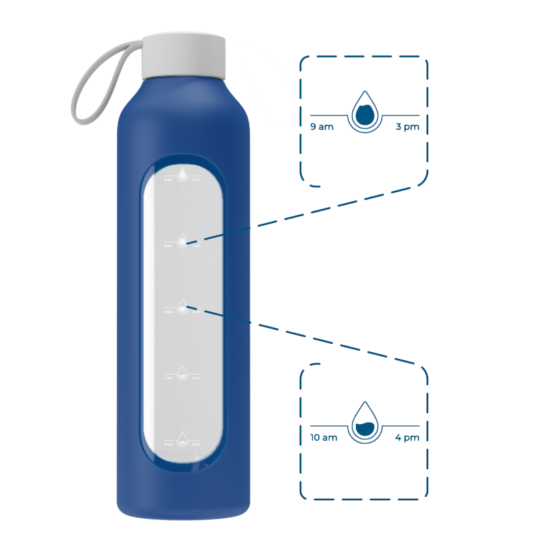 Szklana butelka na wodę 1 l Wessper B1 Borosilicate Navy Blue – szczelna, bez BPA, z miarką Szklana butelka na wodę 1 l Wessper B1 Borosilicate Navy Blue – szczelna, bez BPA, z miarką